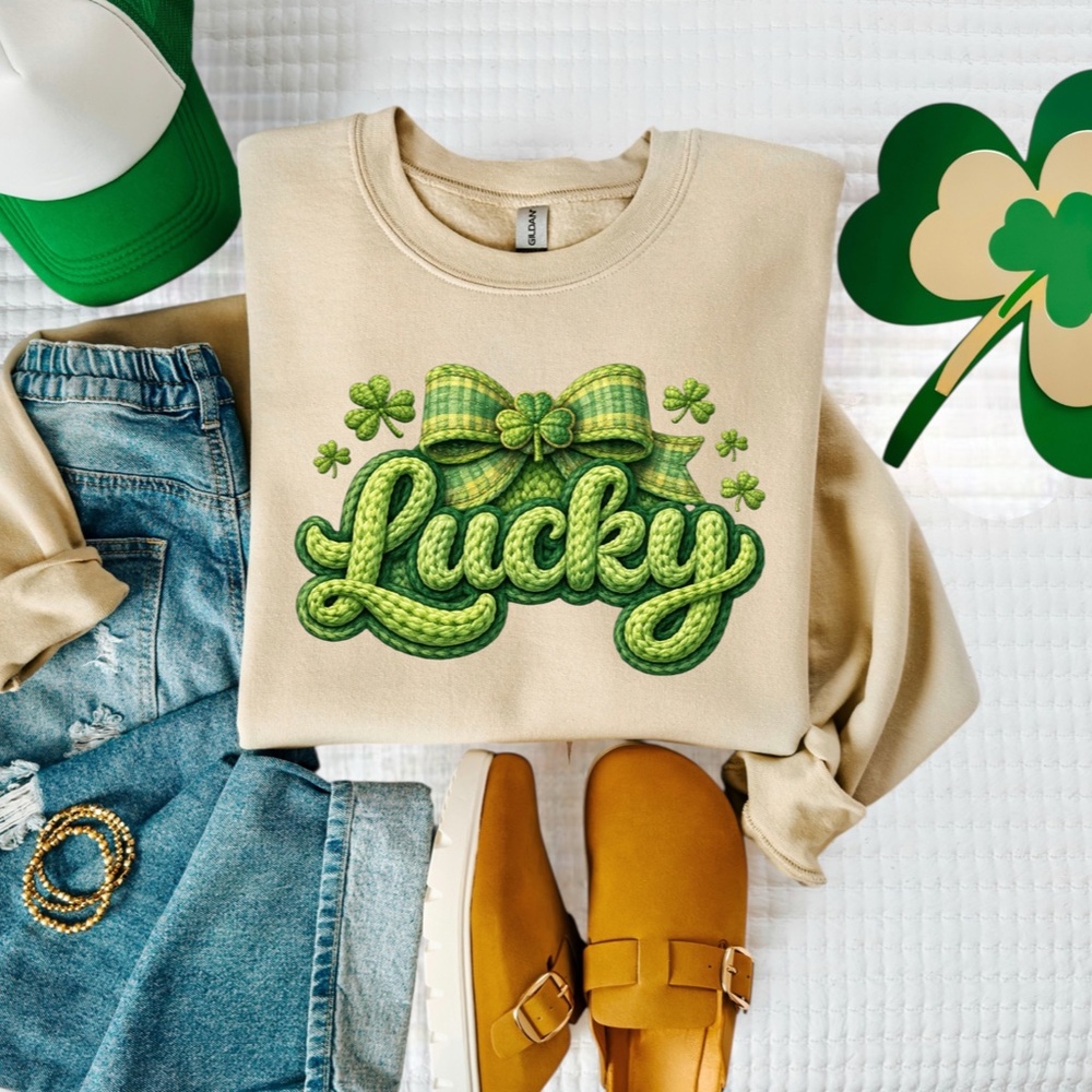 St Patrick's Lucky Faux Embroidered Yarn Design New S M L XL 3D Beautiful Sand